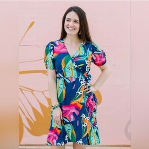 NWT - Tropical Floral Wrap Midi Dress with Tie Waist